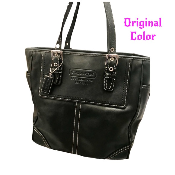 STUNNING Authentic Coach Metallic Purple & Blue Leather Handbag Tote - Picture 12 of 13